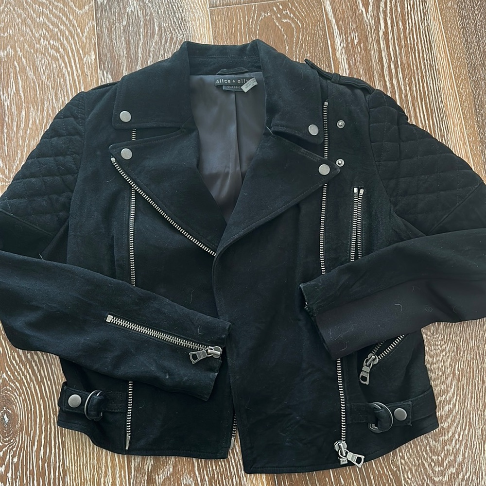 Alice and Olivia Classics Suede Quilted Biker Jacket size Small